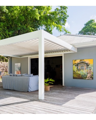 Pergola avec lame perpendiculaires à la façade